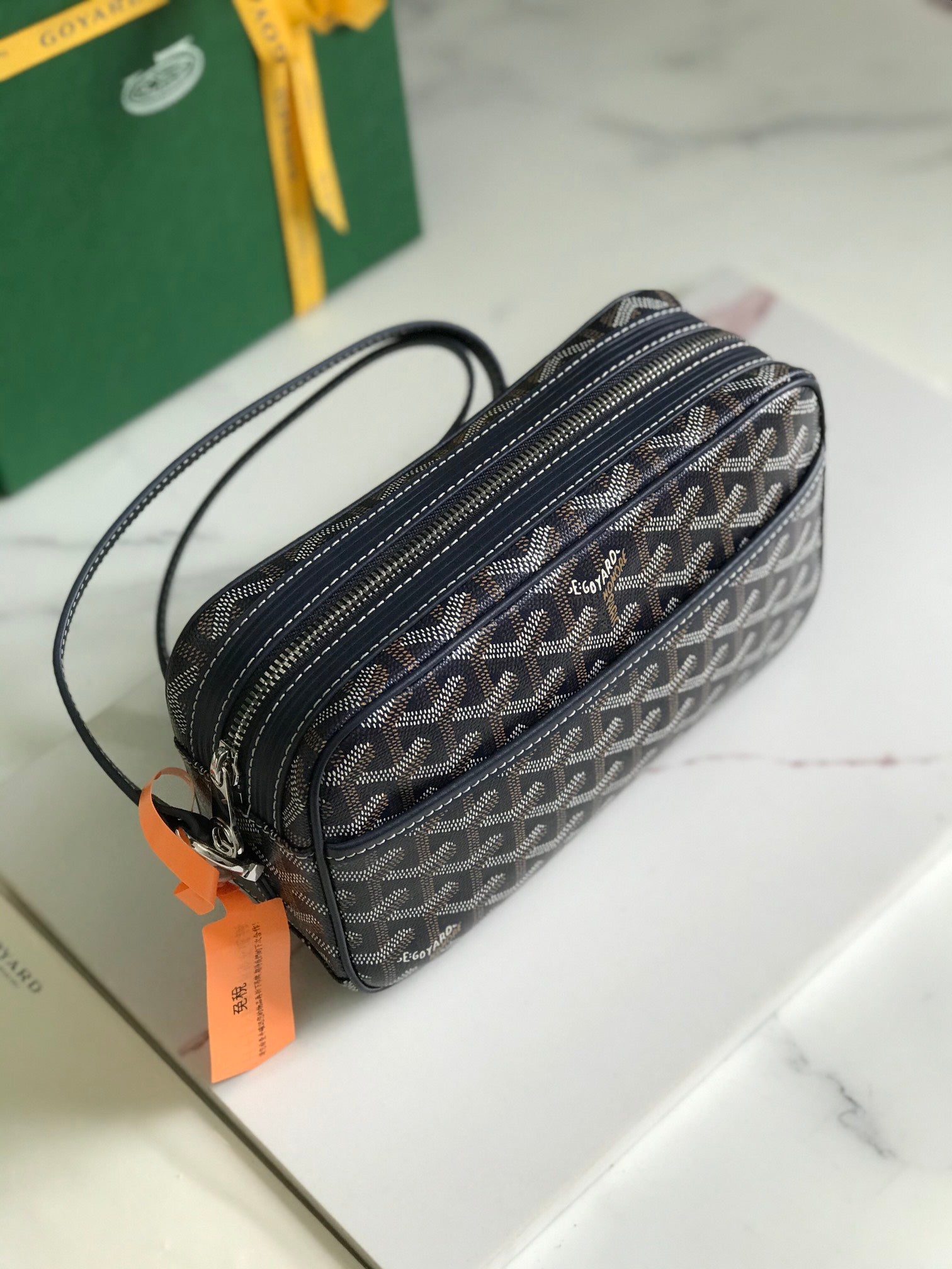 Goyard Cap-Vert Camera Bag Dark Blue Calfskin Canvas 290852
