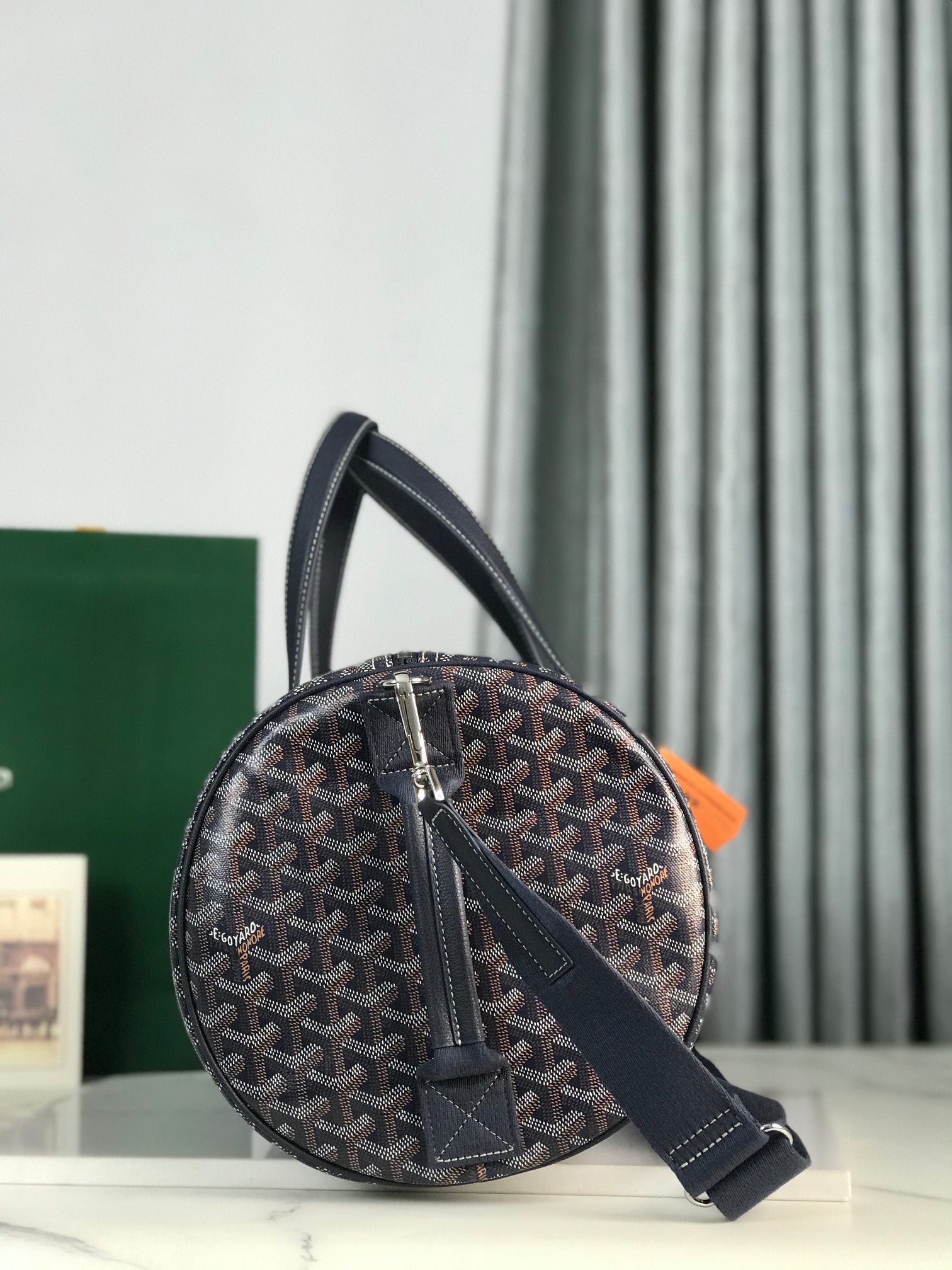 Goyard Barrel 40 Sports Bag Navy Blue Canvas & Calfskin