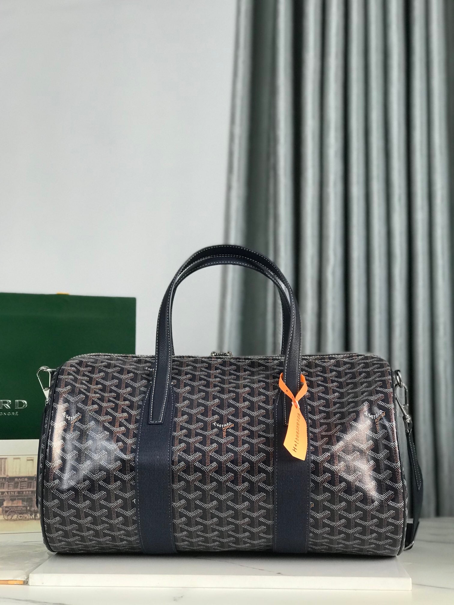 Goyard Barrel 40 Sports Bag Navy Blue Canvas & Calfskin