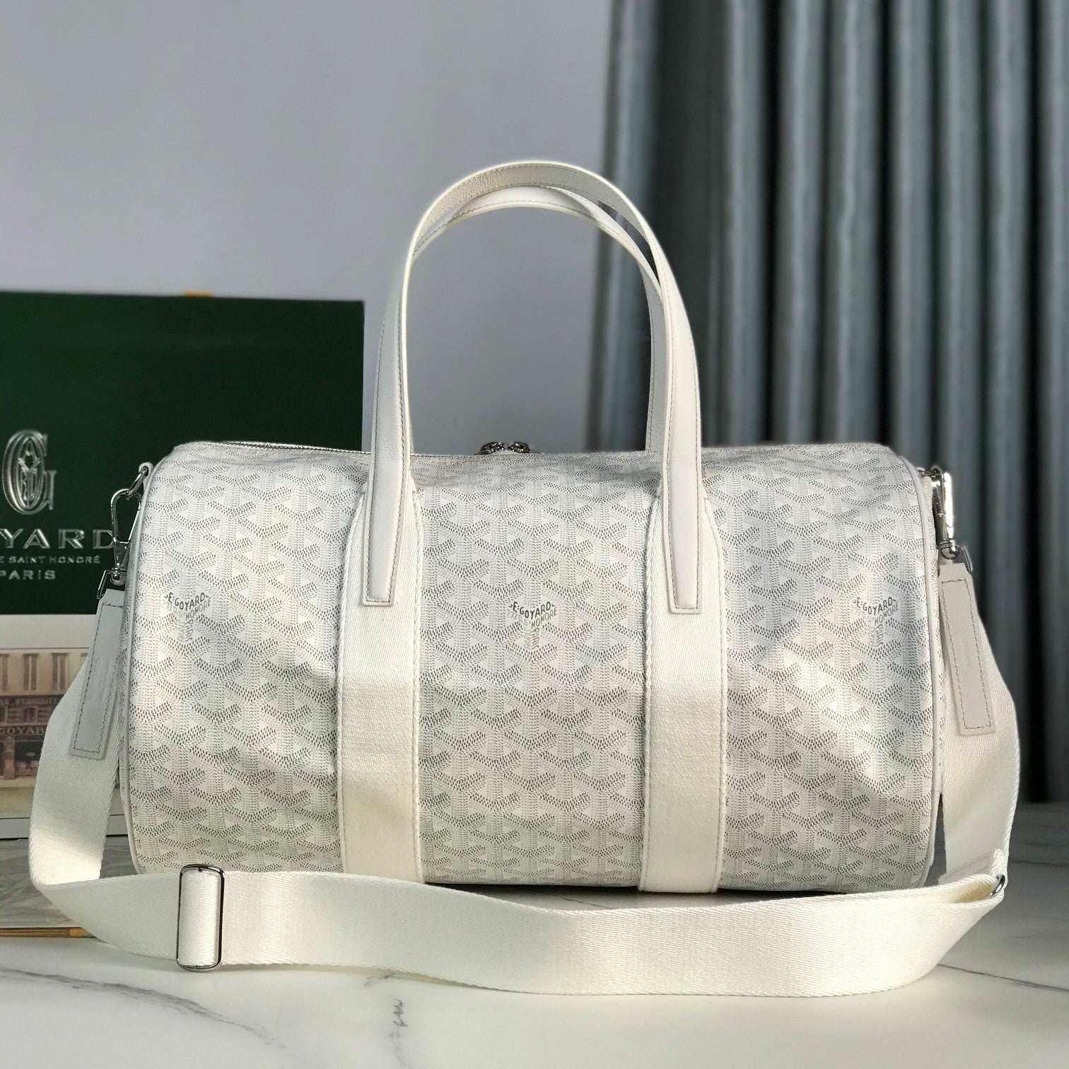 Goyard Barrel 40 Sports Bag White Canvas & Calfskin