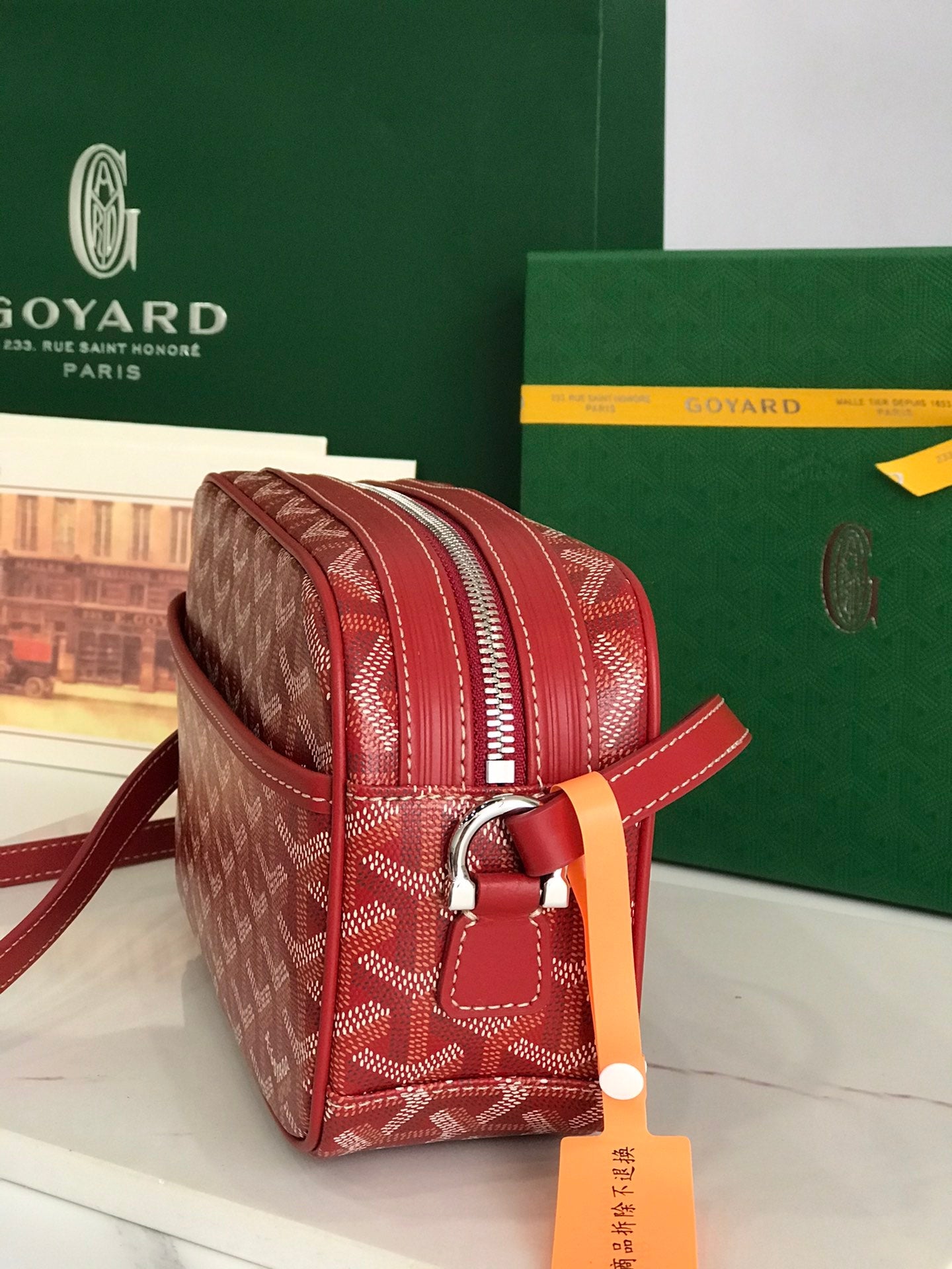 Goyard Cap-Vert Camera Bag Red Calfskin Canvas 290856