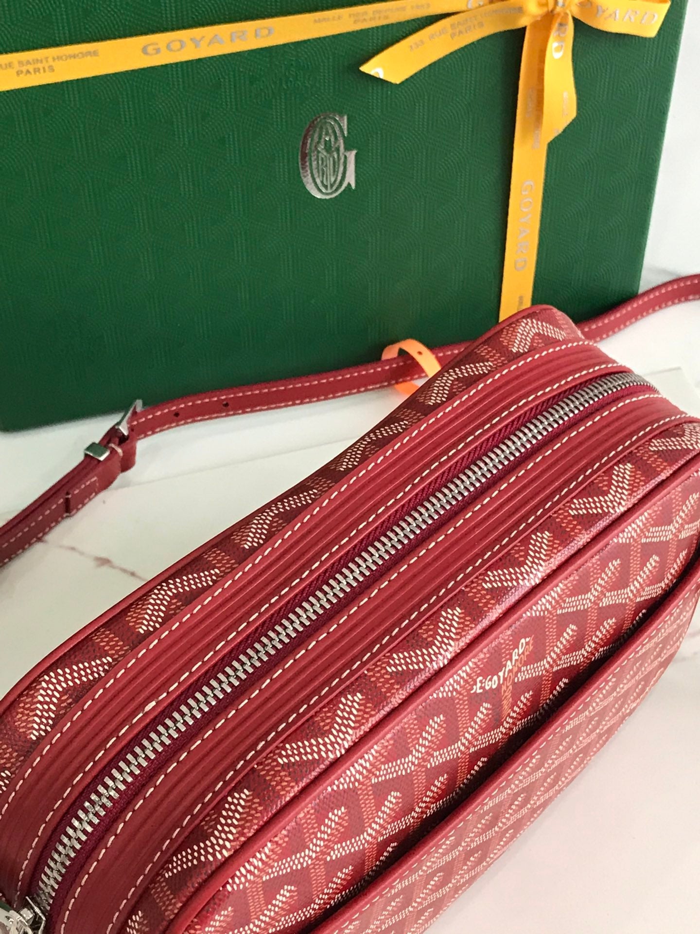 Goyard Cap-Vert Camera Bag Red Calfskin Canvas 290856