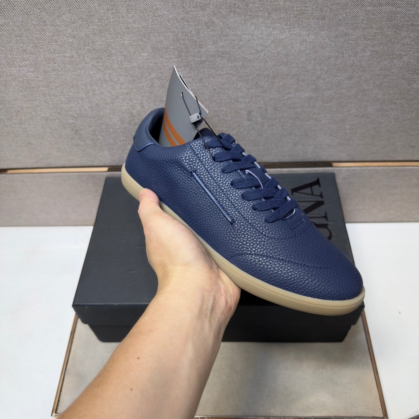 Zegna 232 Men’s Sneakers Dark Blue Grain Leather 178304
