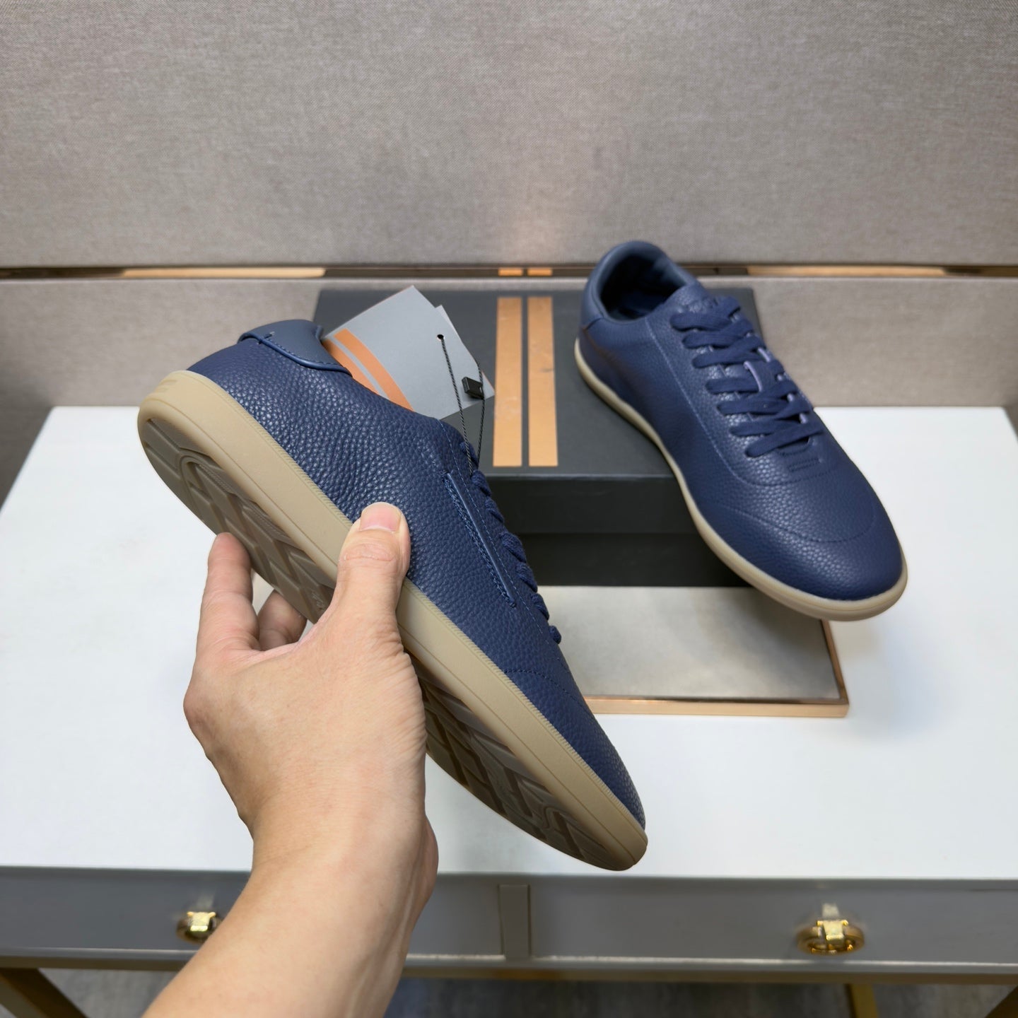 Zegna 232 Men’s Sneakers Dark Blue Grain Leather 178304