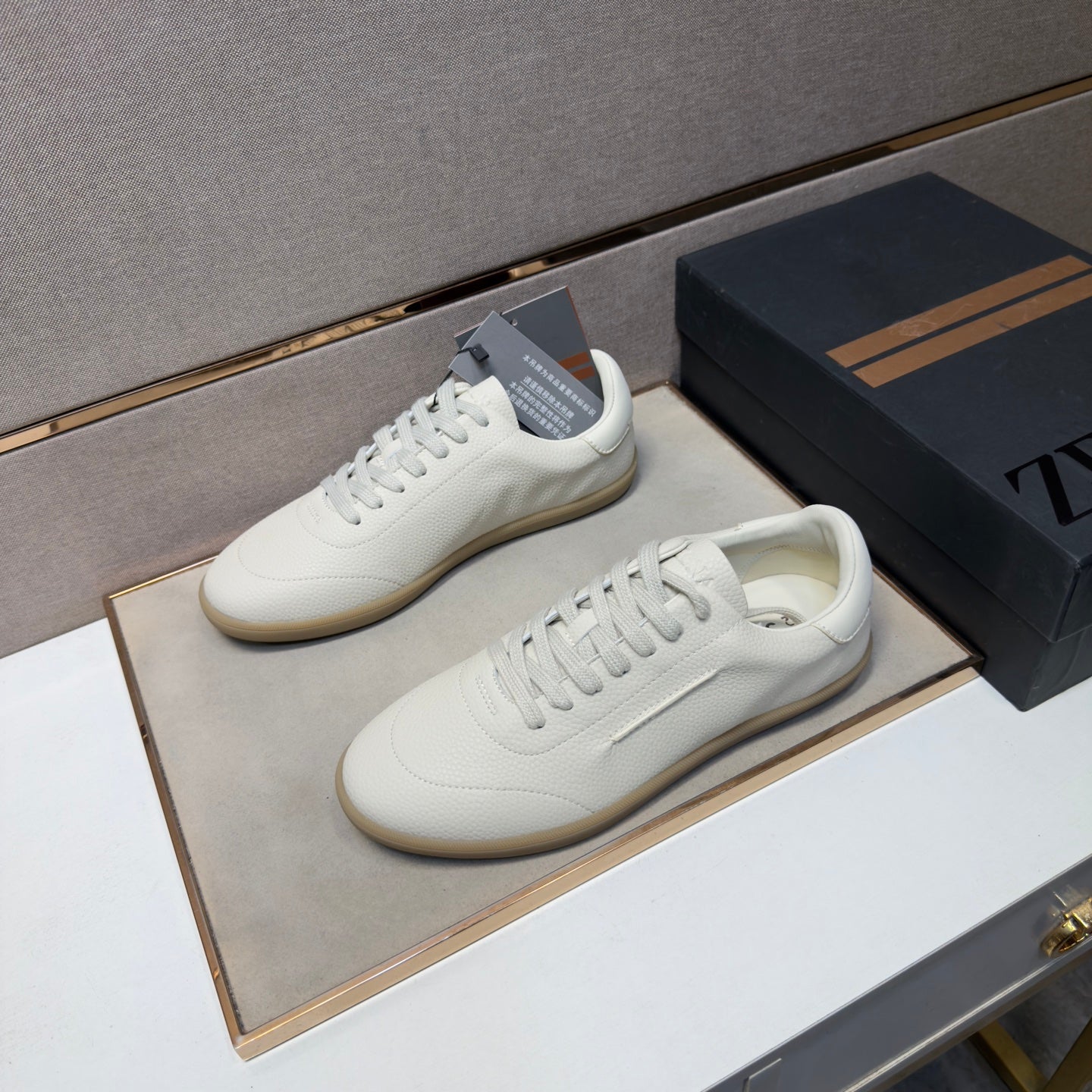 Zegna 232 Men’s Sneakers Cream Grain Leather 178305