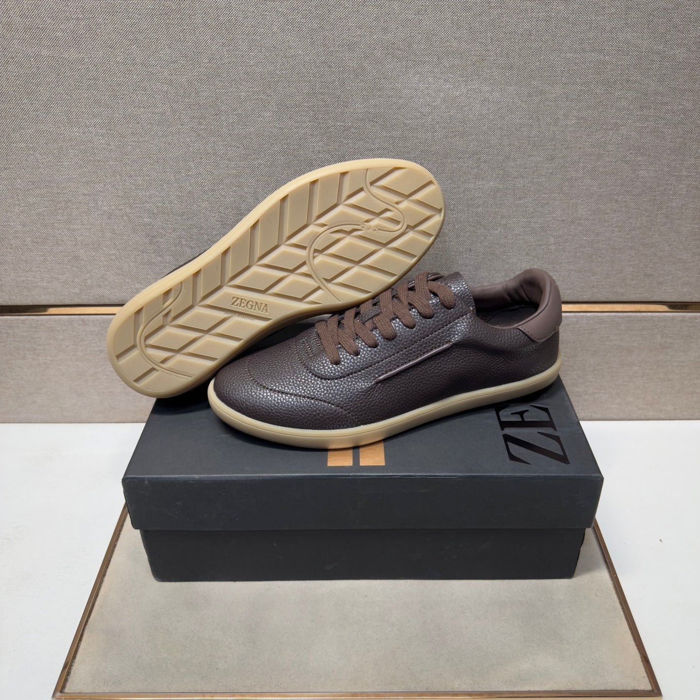Zegna 232 Men’s Sneakers Dark Brown Grain Leather 178306