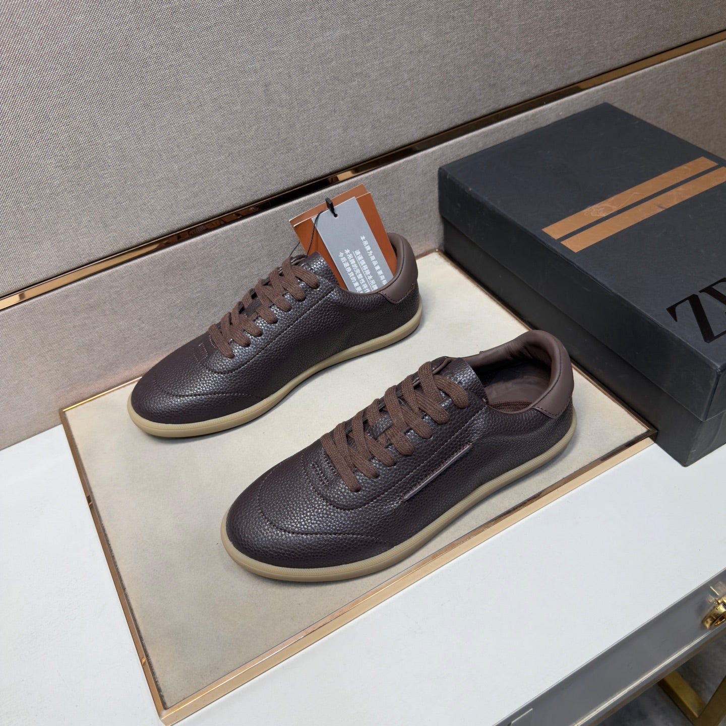 Zegna 232 Men’s Sneakers Dark Brown Grain Leather 178306