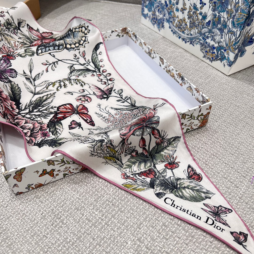 CD Diamond Scarf 110x35cm Pink Colorful Mulberry Silk 262832