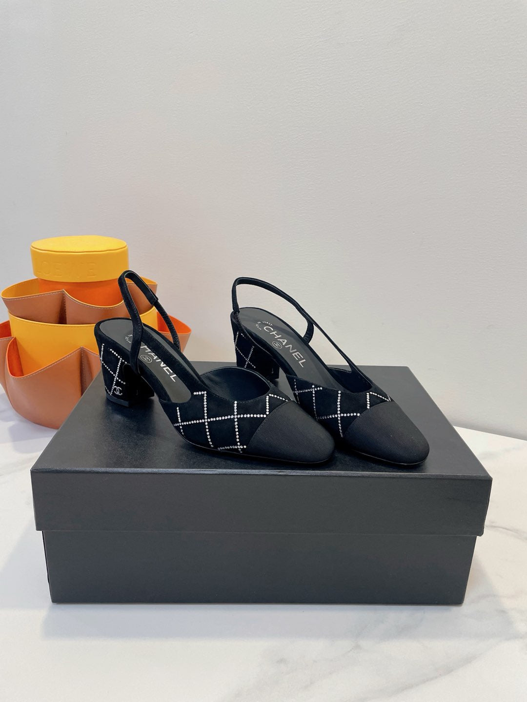 CC 26s Quilted Two-Tone Slingbacks Black Suede Fabric 941694