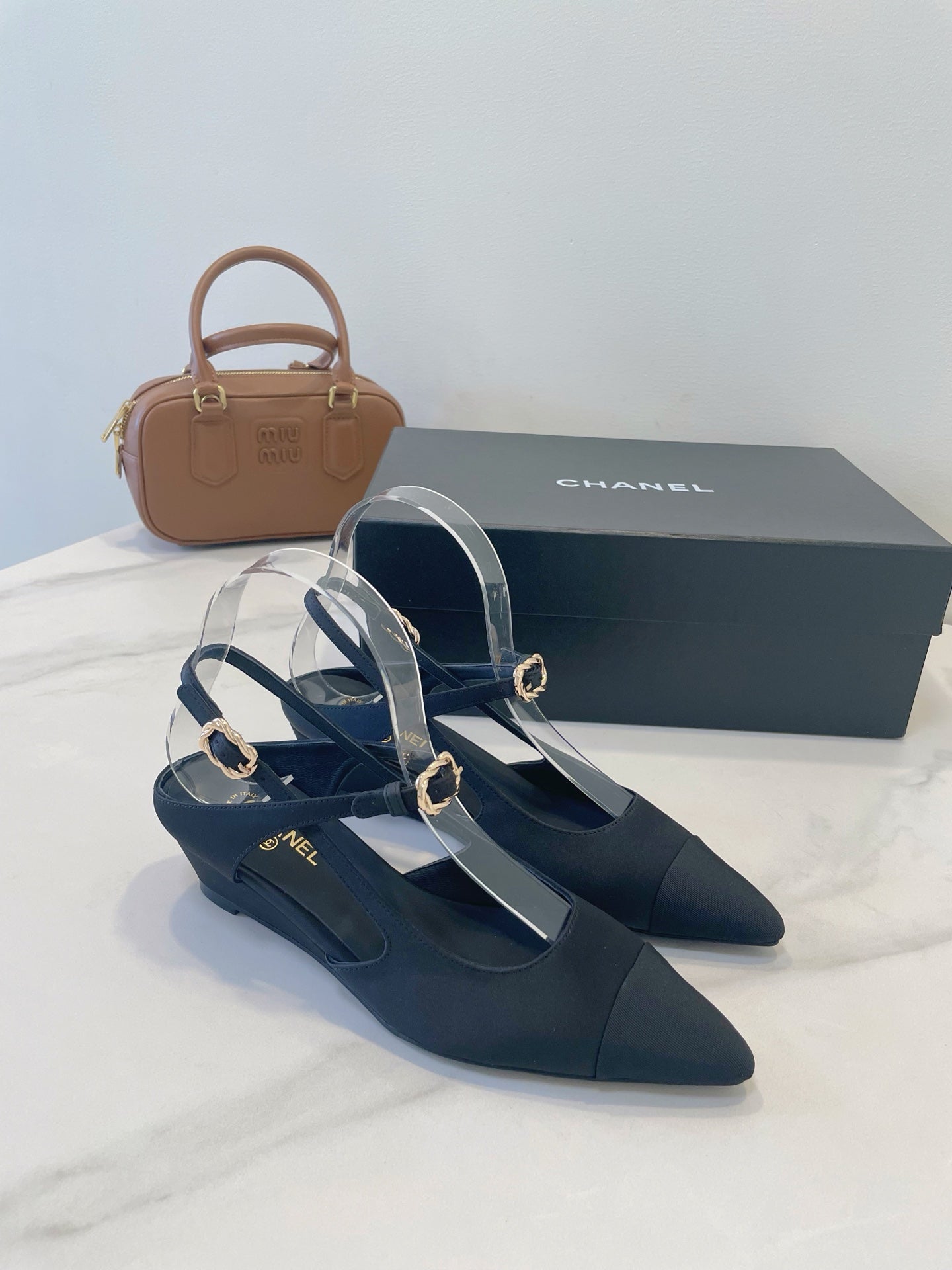CC 26s T-Strap Slingbacks Black Satin 941621