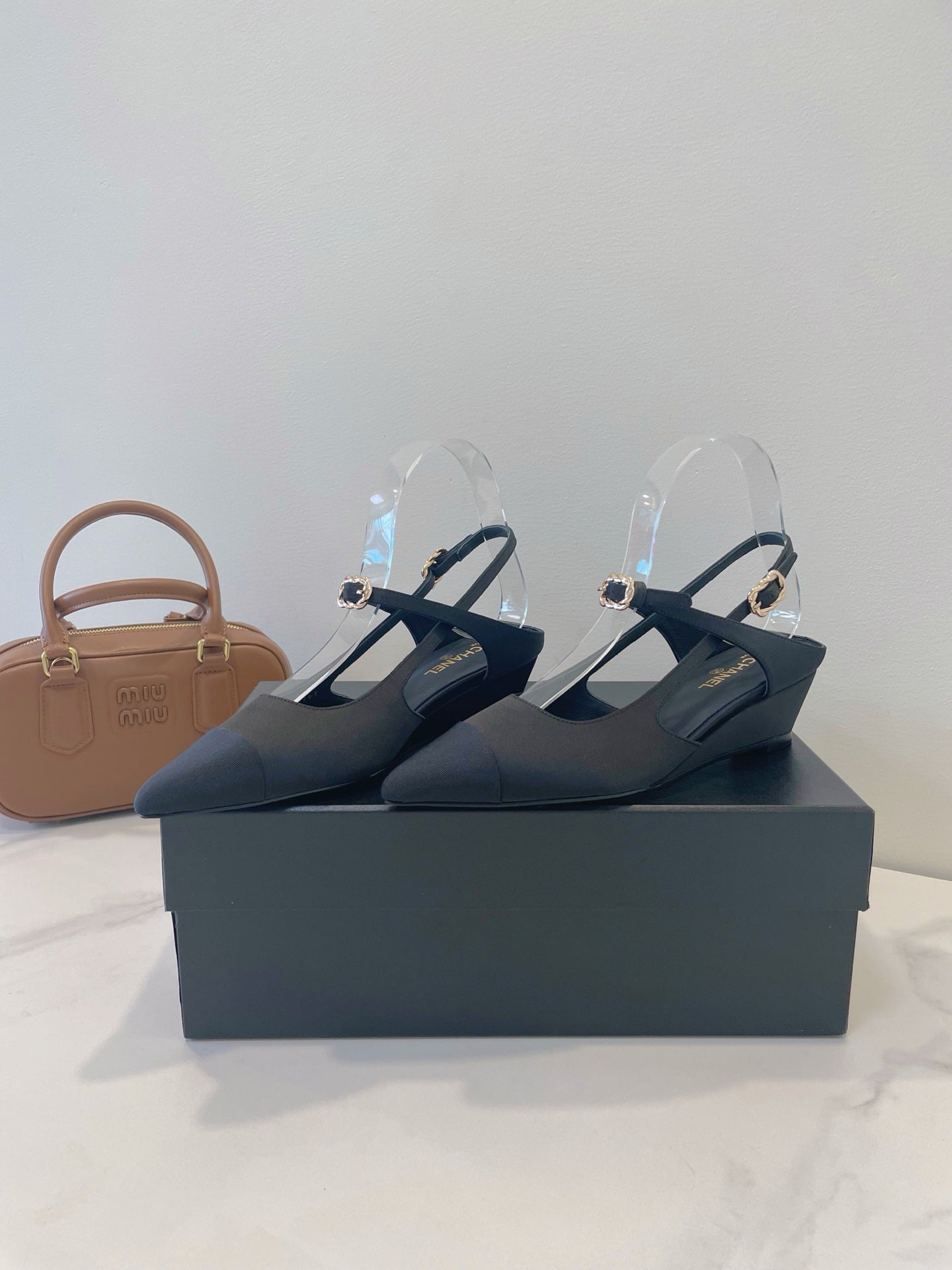 CC 26s T-Strap Slingbacks Black Satin 941621