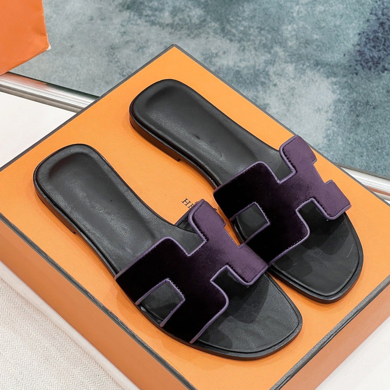 0ran sandal purple velvet goatskin