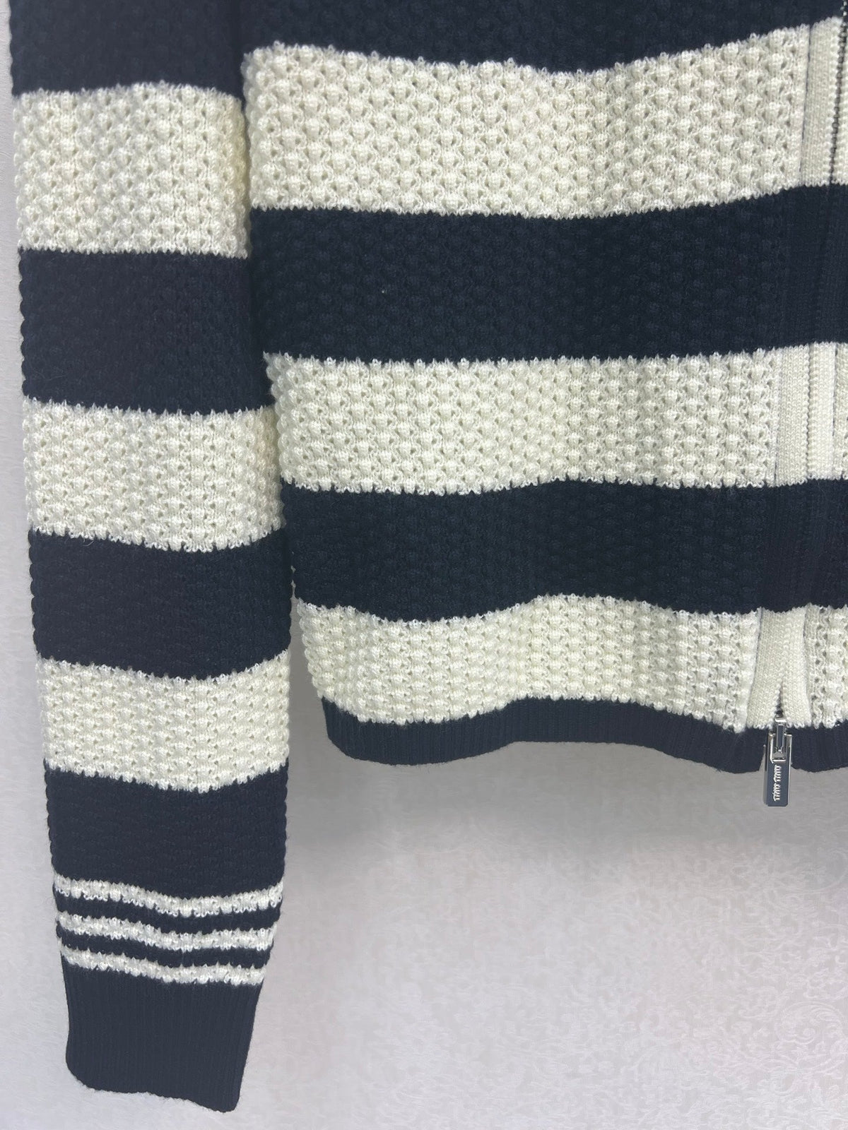 Miu Miu 26s Cardigan Navy White Striped Knit 448154
