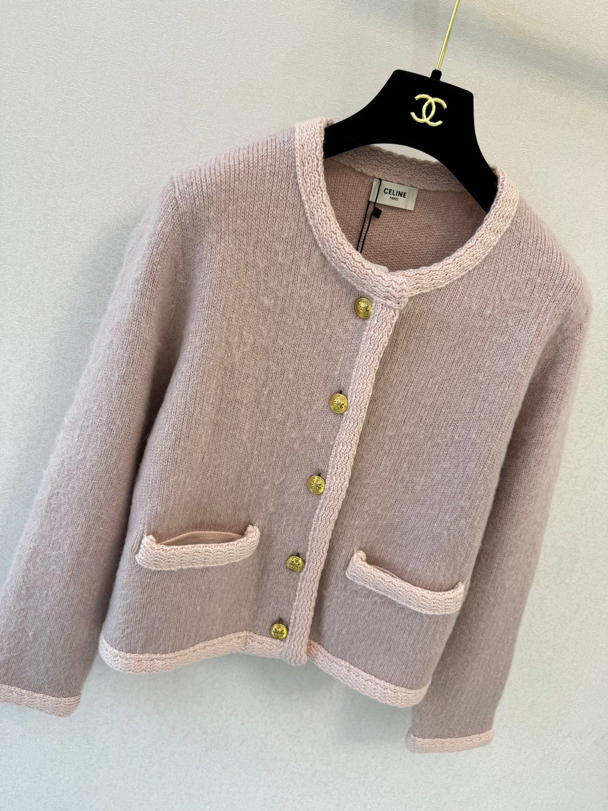 Celine 26s Cardigan Pink Beige Knit 448150
