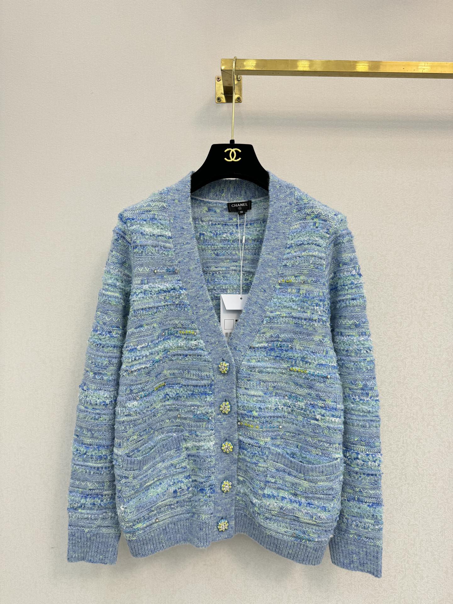 CC 26s V-Neck Cardigan Blue Yellow Nylon Wool 424683