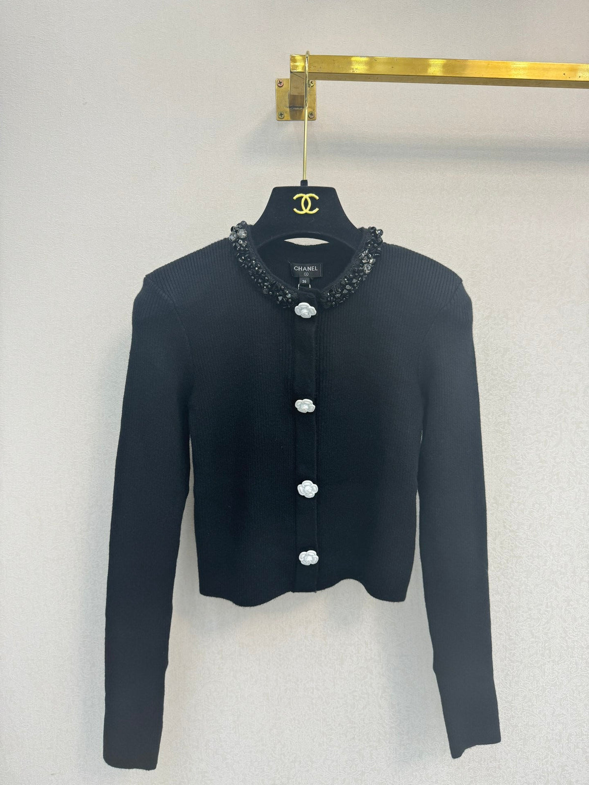 CC 26s Rhinestone-Embellished Knitted Cardigan Black Silk Wool 424679