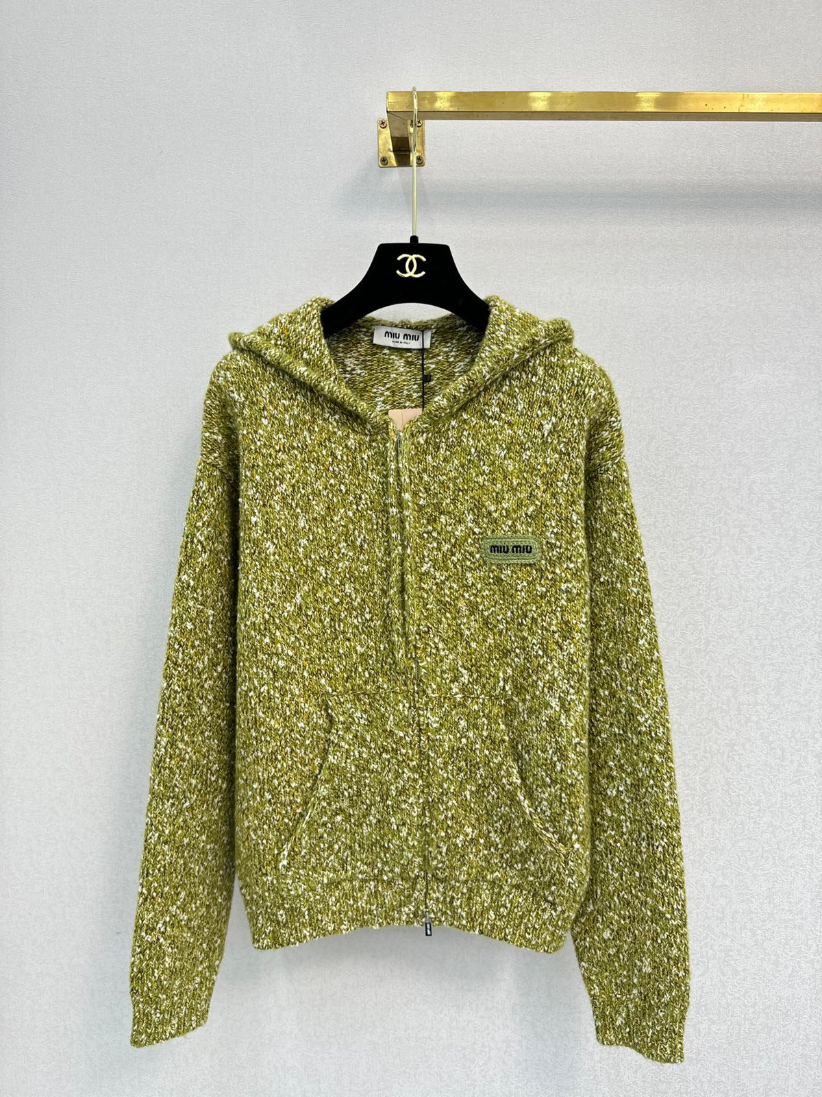Miu Miu 26s Hoodie Green White Knit 448152
