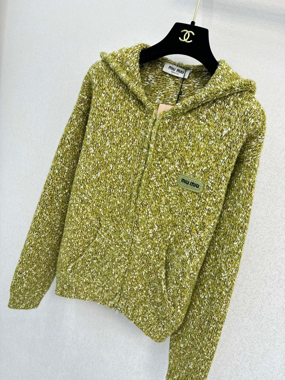 Miu Miu 26s Hoodie Green White Knit 448152