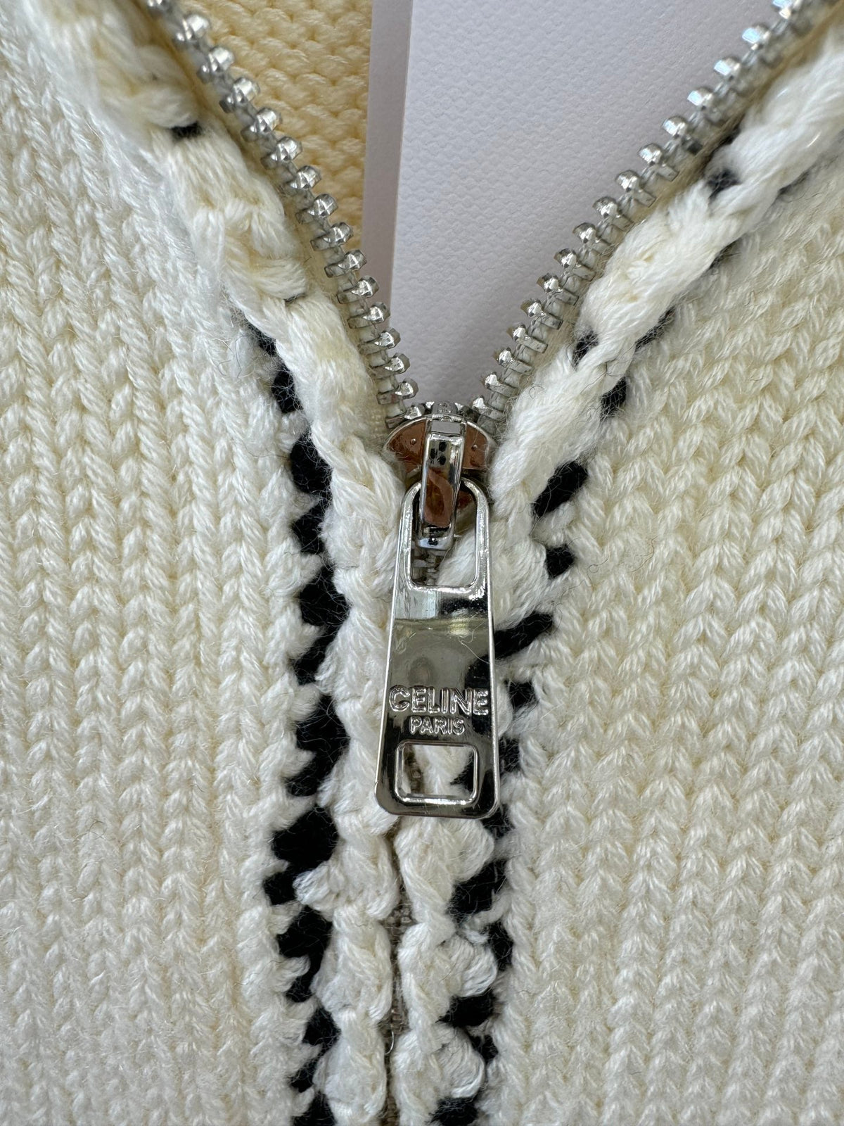 Celine 26s Hooded Knit Cardigan Off White Wool Triomphe Logo 441885