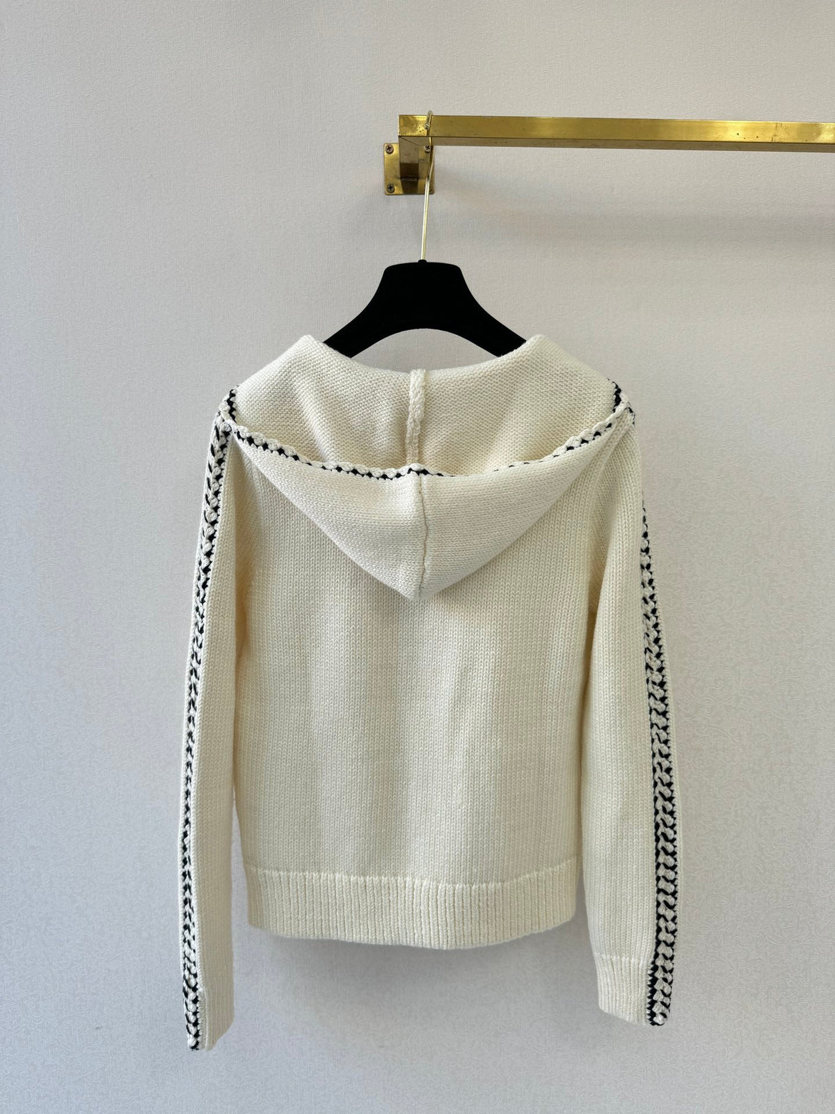 Celine 26s Hooded Knit Cardigan Off White Wool Triomphe Logo 441885