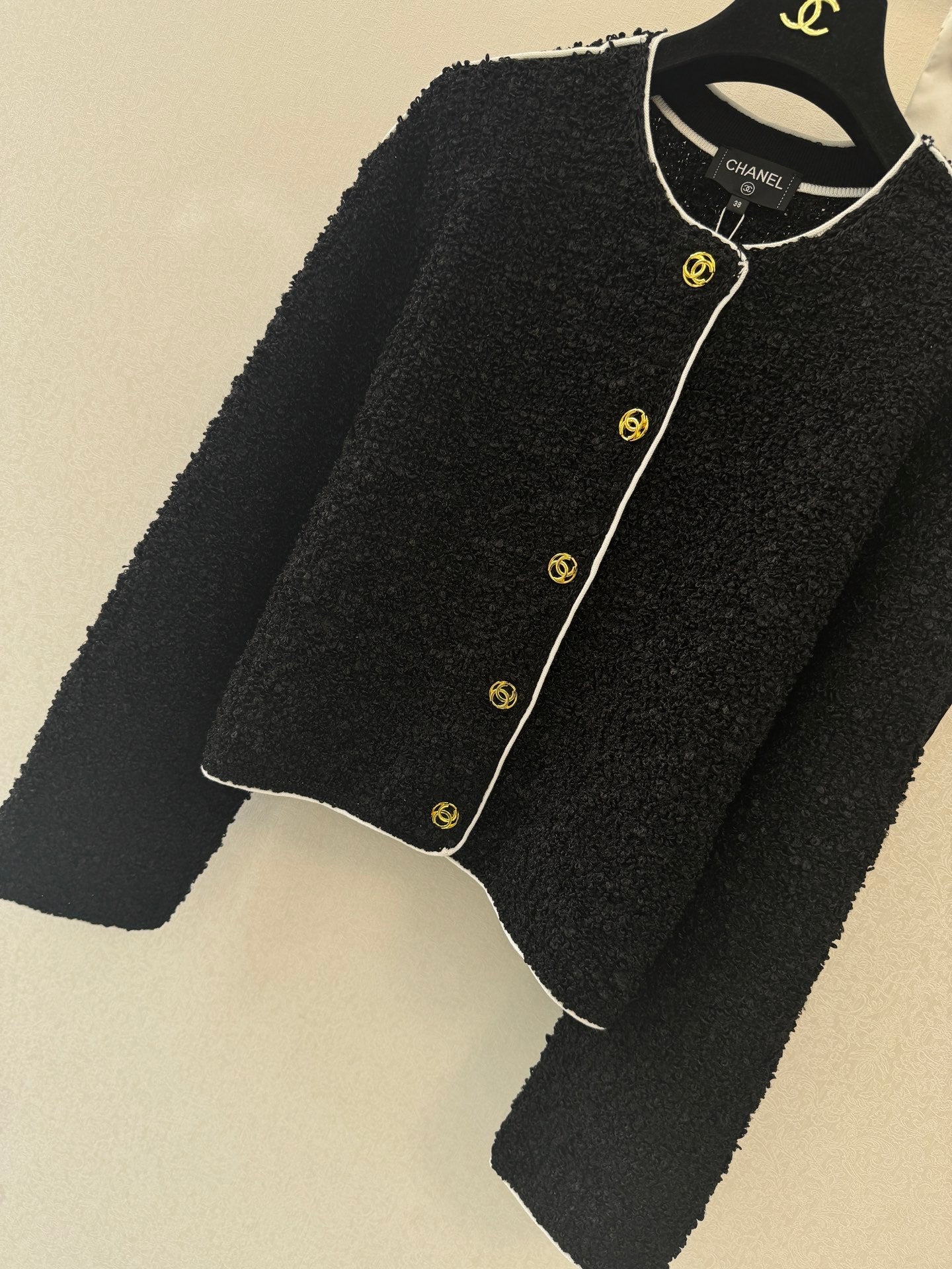 CC 26s Neck Long Sleeved Cardigan Black Tweed 364286