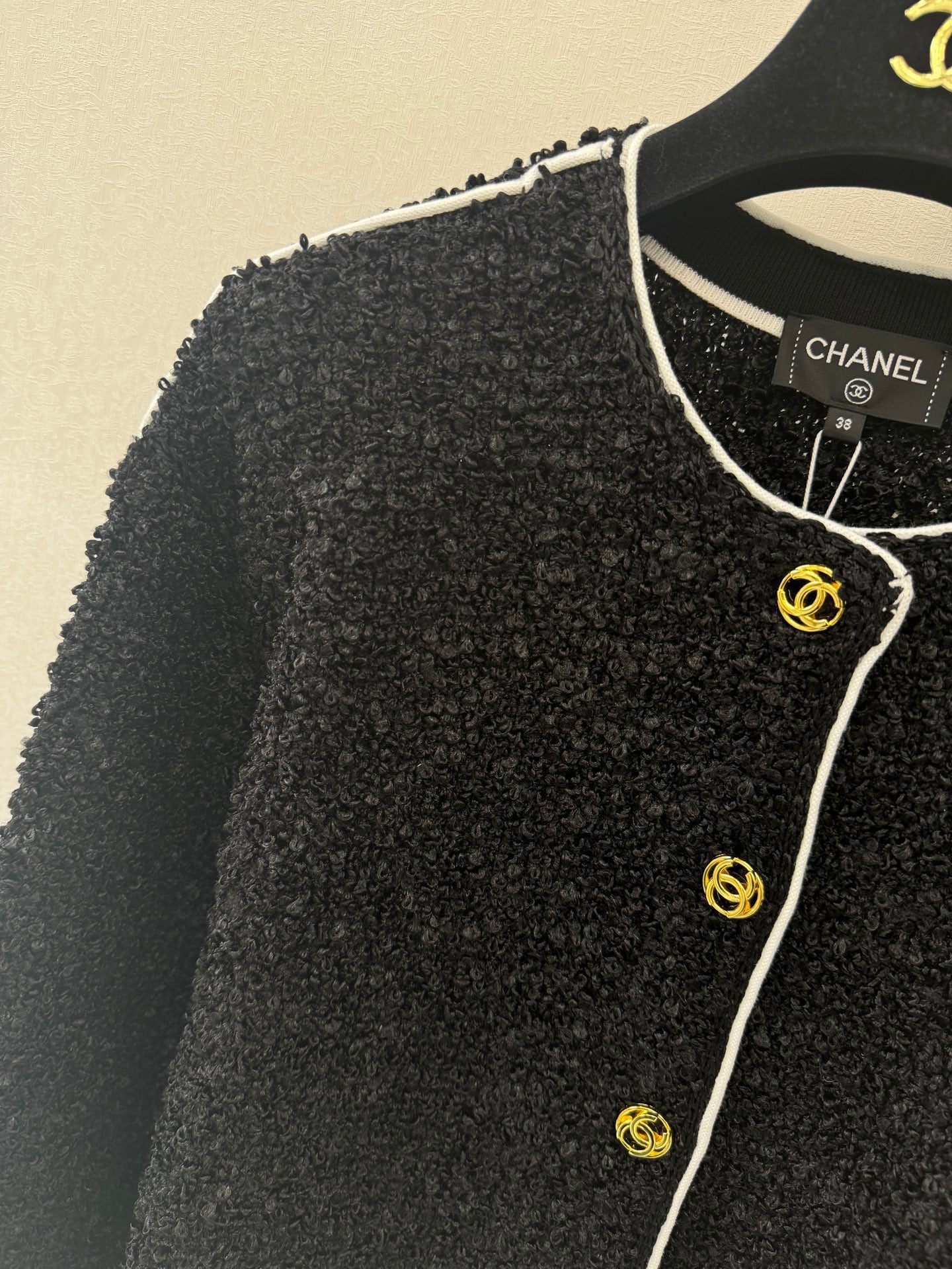 CC 26s Neck Long Sleeved Cardigan Black Tweed 364286