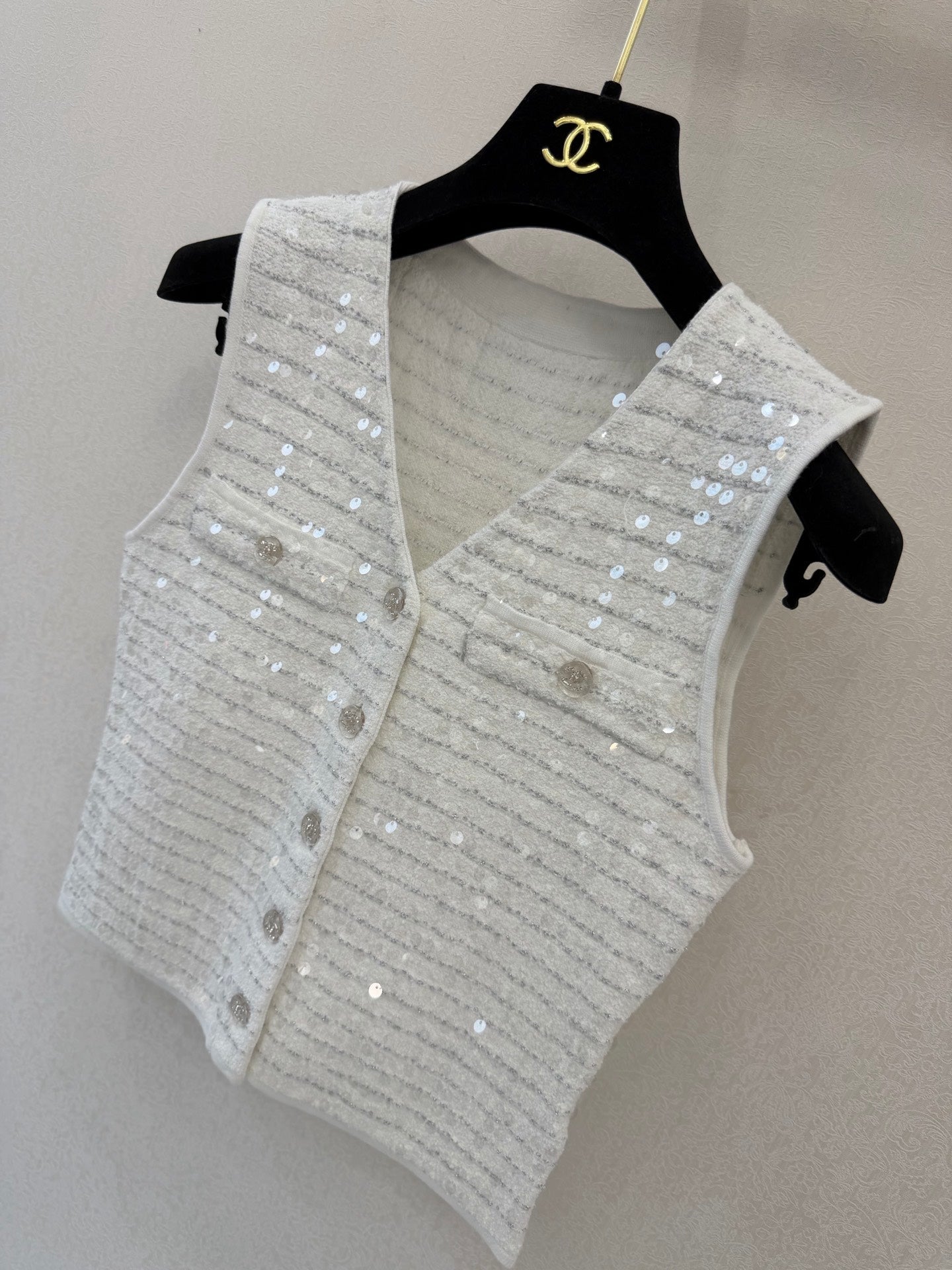 CC 26s Sequined Vest White Silk Tencel Wool 424786