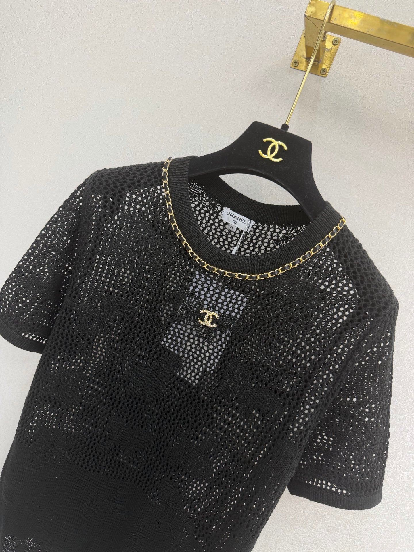 CC 26s Crew Neck Short-Sleeved Shirt Black Cotton 394843