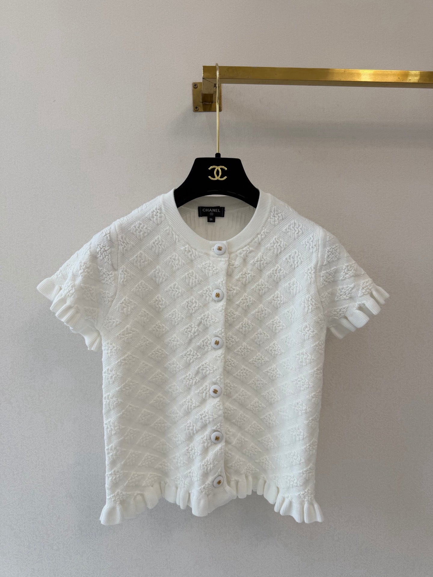 CC Crew Neck Short-Sleeved Cardigan White Cotton Silk 394834