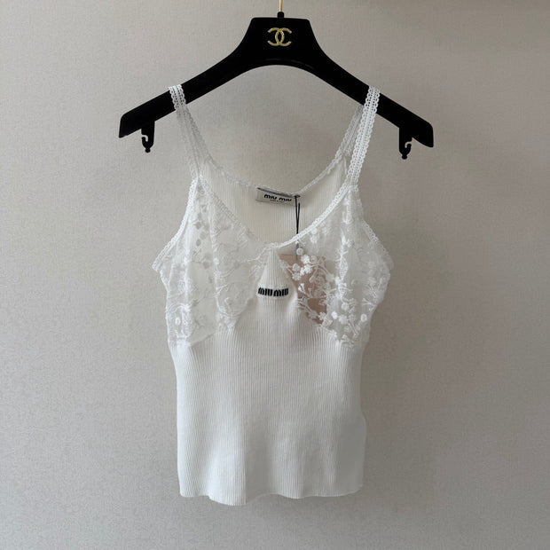 Miumiu 2026 Camisole White Lace Cotton 394789