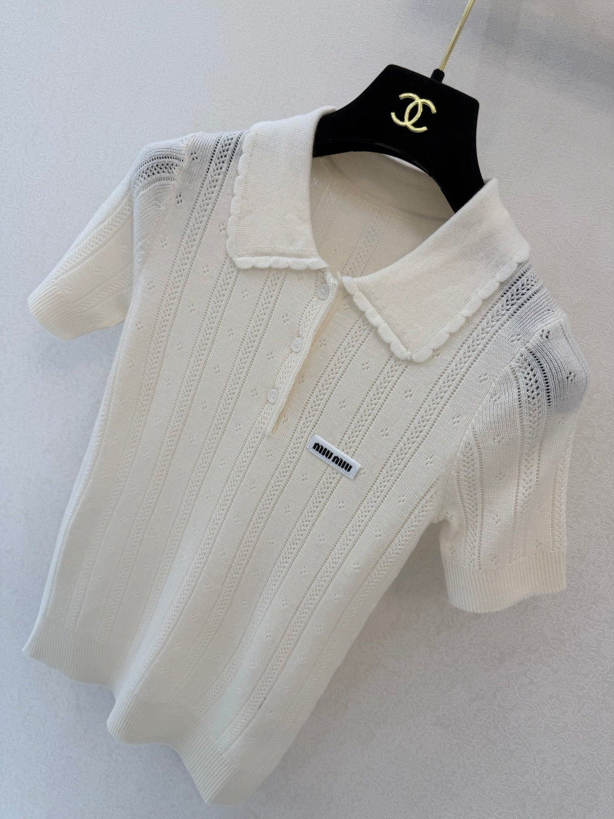Miu Miu 26s Polo White Ribbed Knit 448164