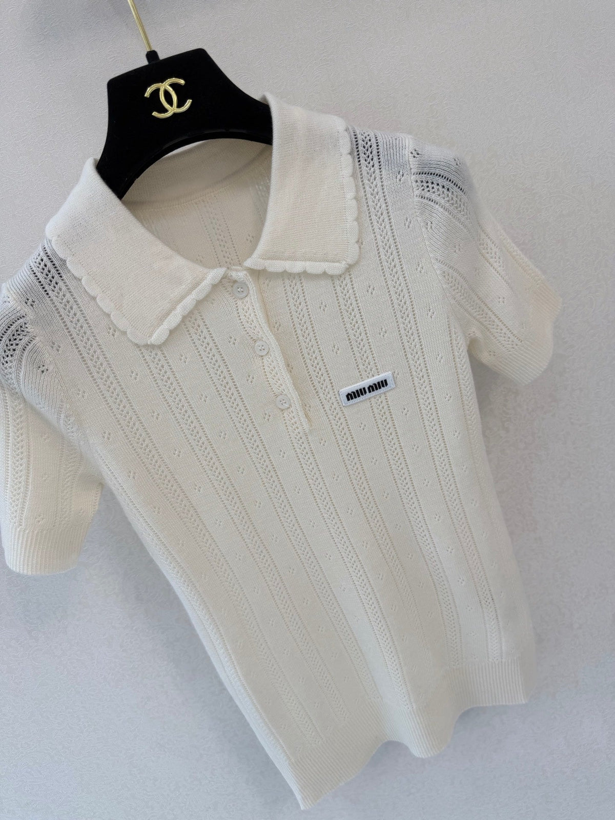 Miu Miu 26s Polo White Ribbed Knit 448164