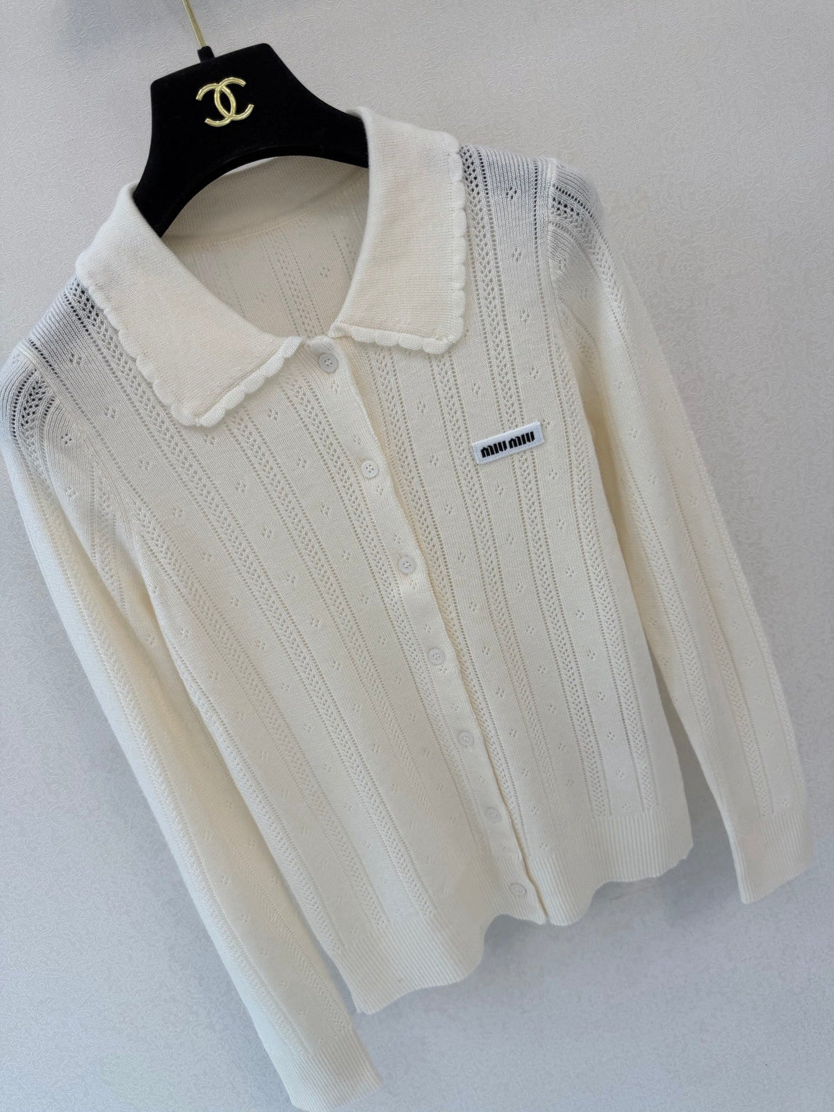 Miu Miu 26s Cardigan White Ribbed Knit 448165