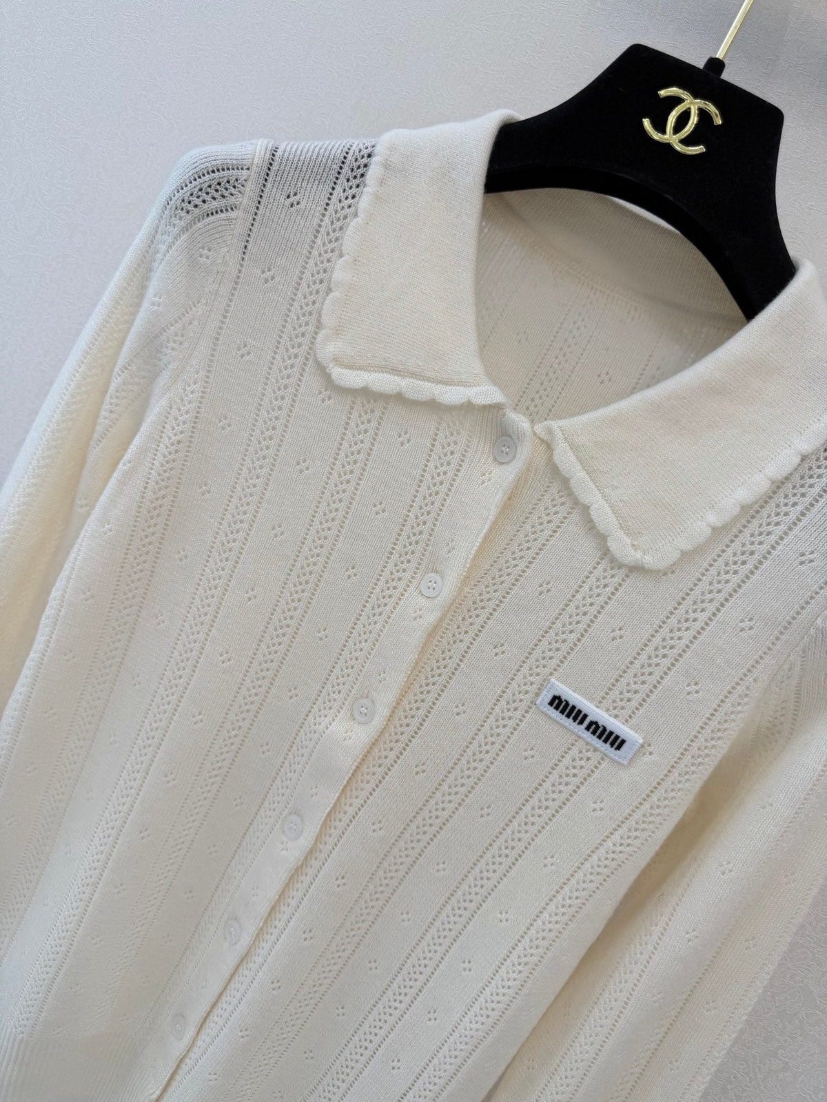 Miu Miu 26s Cardigan White Ribbed Knit 448165