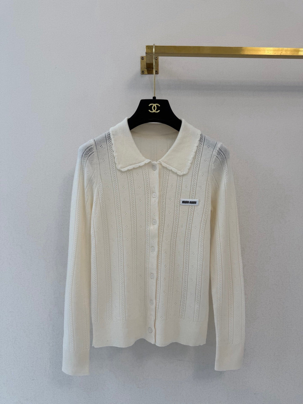 Miu Miu 26s Cardigan White Ribbed Knit 448165