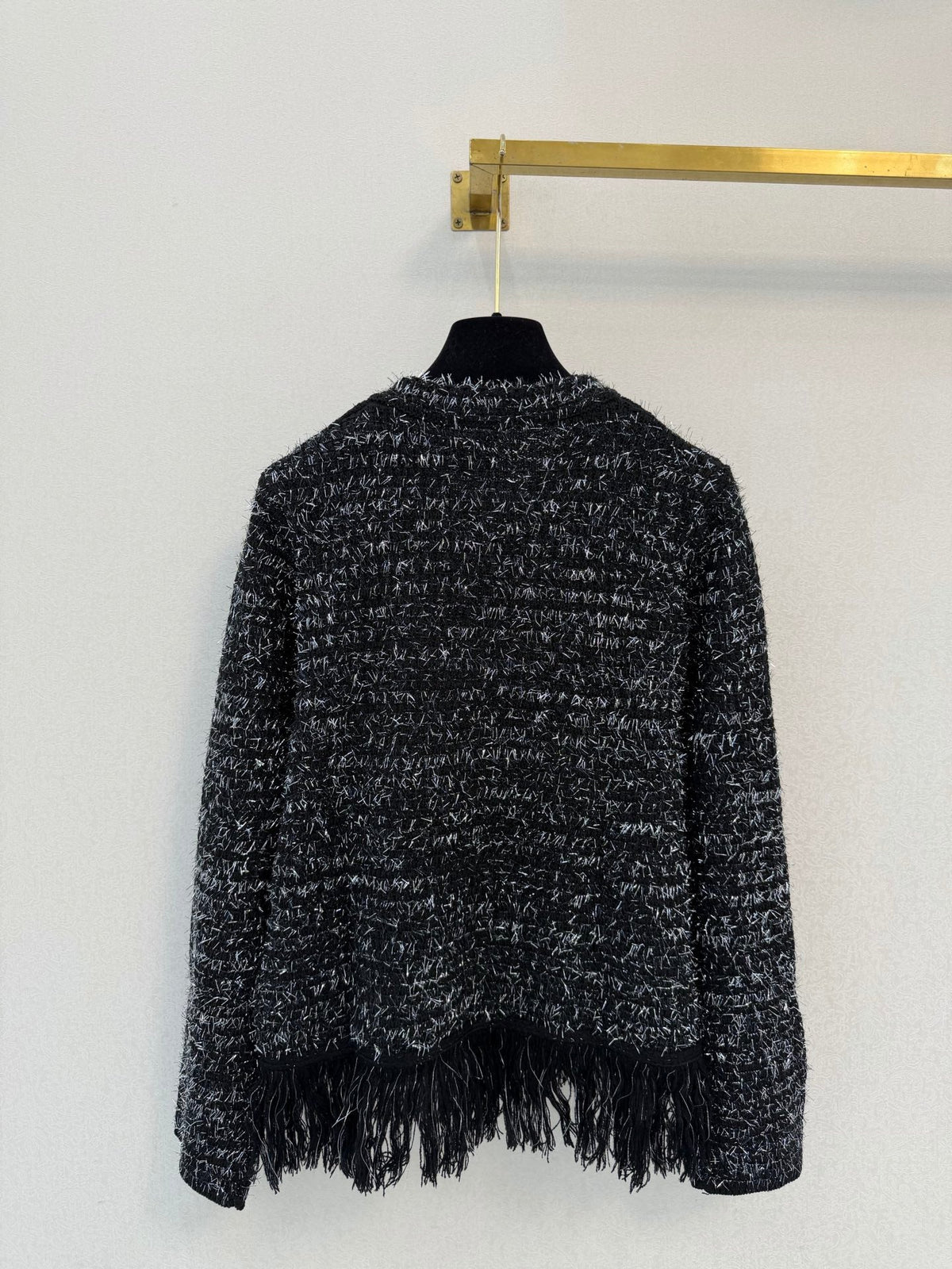 Dior 26s Fringe Textured Cardigan Black Wool 451010