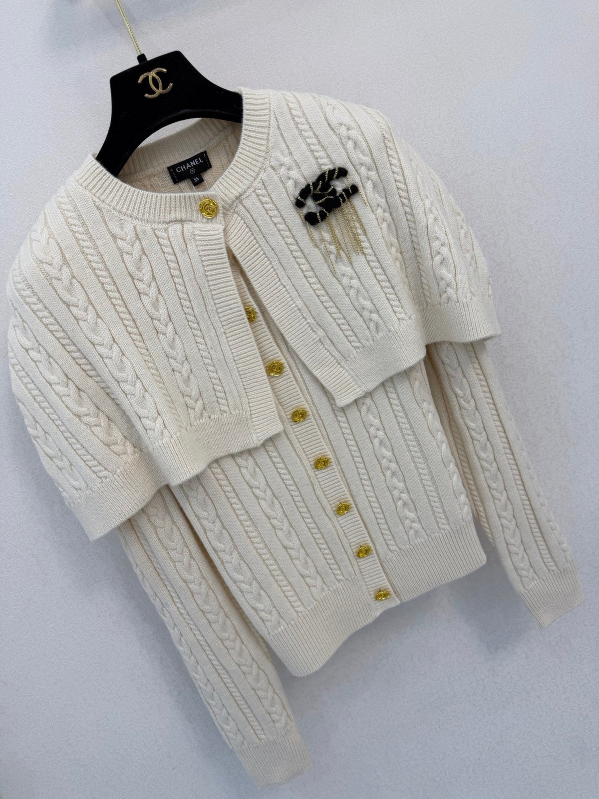 Chanel 26s Cape Detail Cable Knit Cardigan Off White 450974