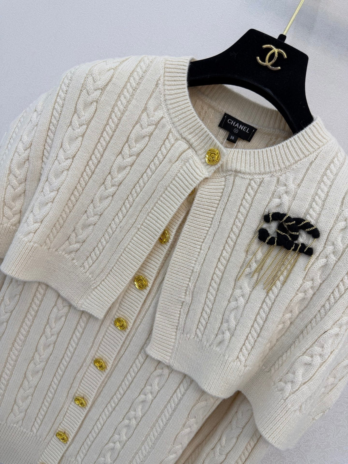 Chanel 26s Cape Detail Cable Knit Cardigan Off White 450974
