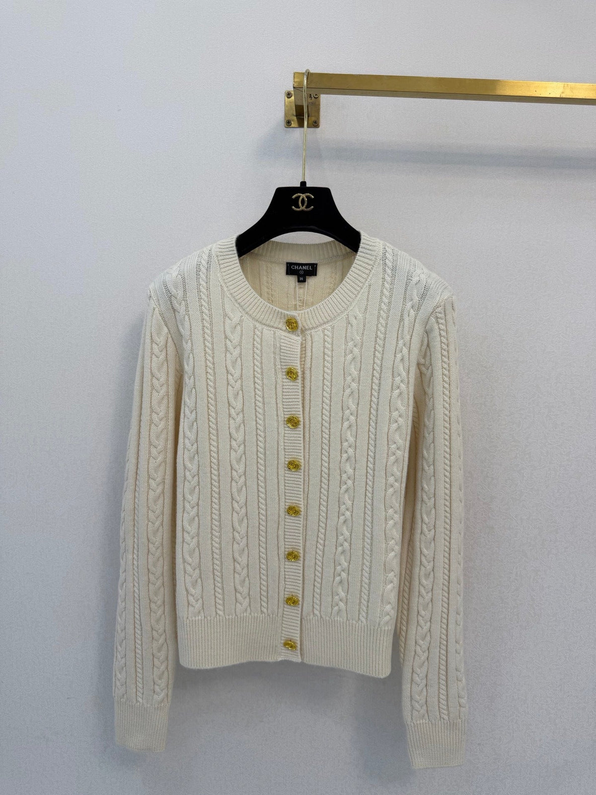 Chanel 26s Cape Detail Cable Knit Cardigan Off White 450974