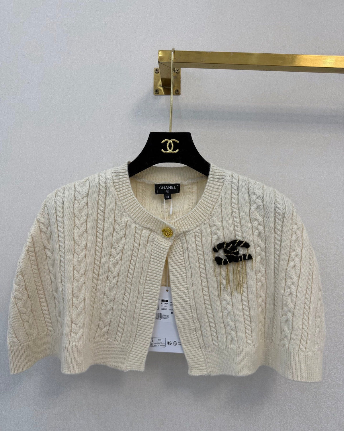Chanel 26s Cape Detail Cable Knit Cardigan Off White 450974