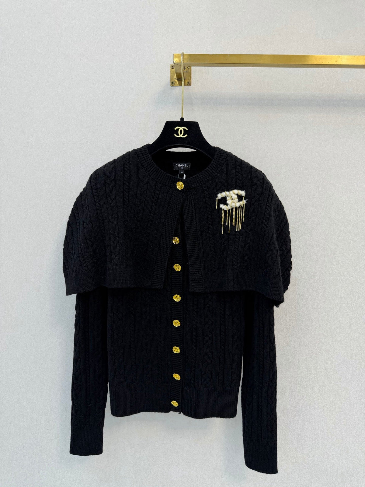 Chanel 26s Cape Detail Cable Knit Cardigan Black 450975