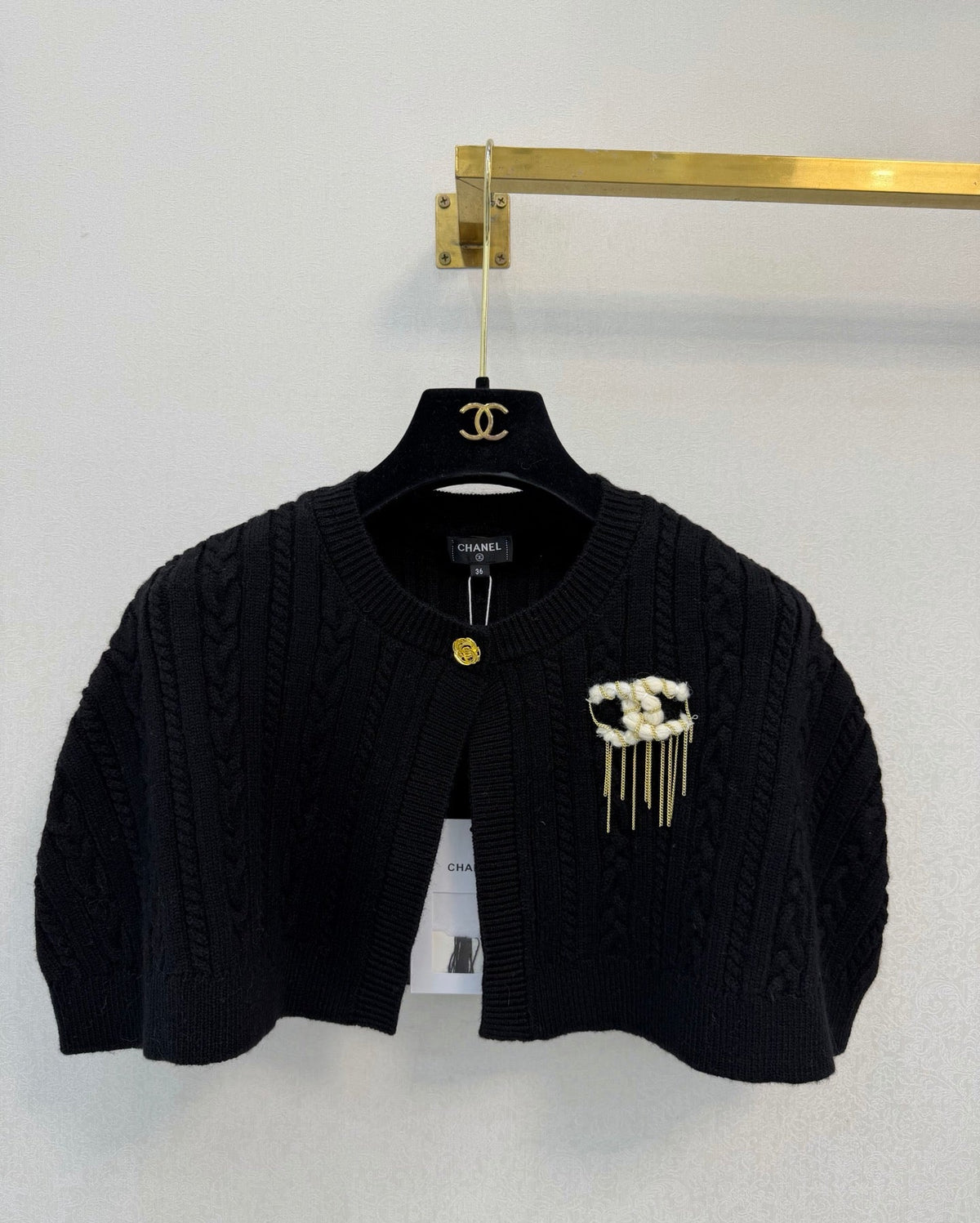 Chanel 26s Cape Detail Cable Knit Cardigan Black 450975