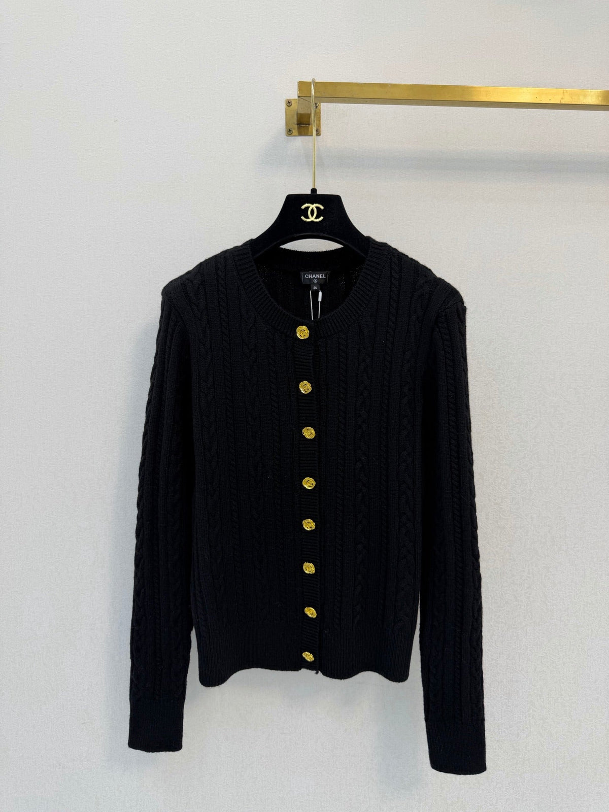 Chanel 26s Cape Detail Cable Knit Cardigan Black 450975