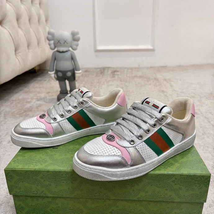 GG 26ss Screener Sneaker Sliver Metallic Cowhide 697185