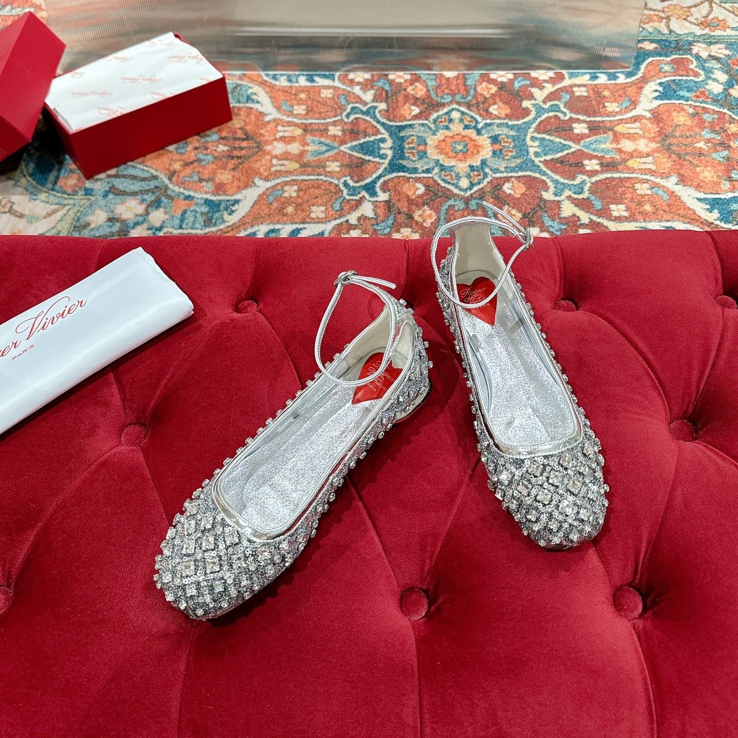Viv 25 Mary Jane Flats Silver Fabric Rhinestone 247124