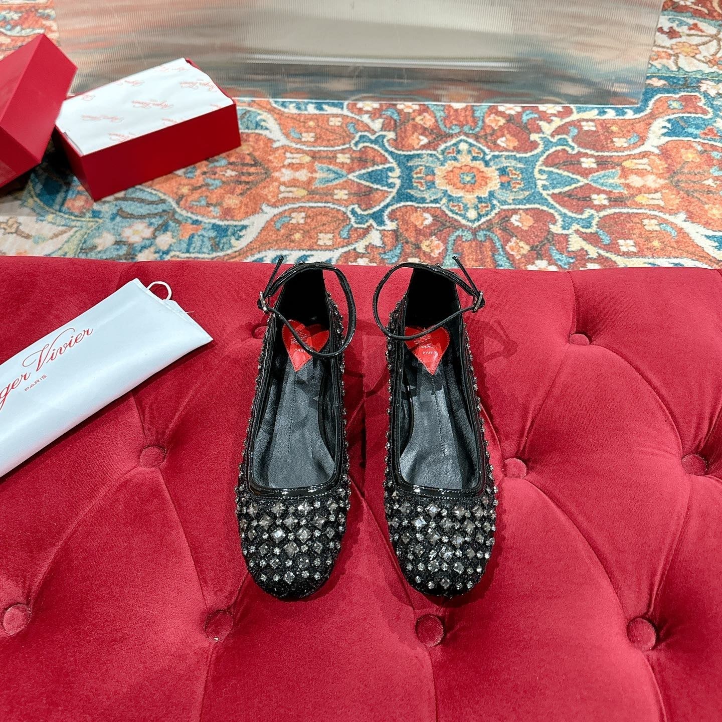 Viv 25 Mary Jane Flats Black Fabric Rhinestone 247125