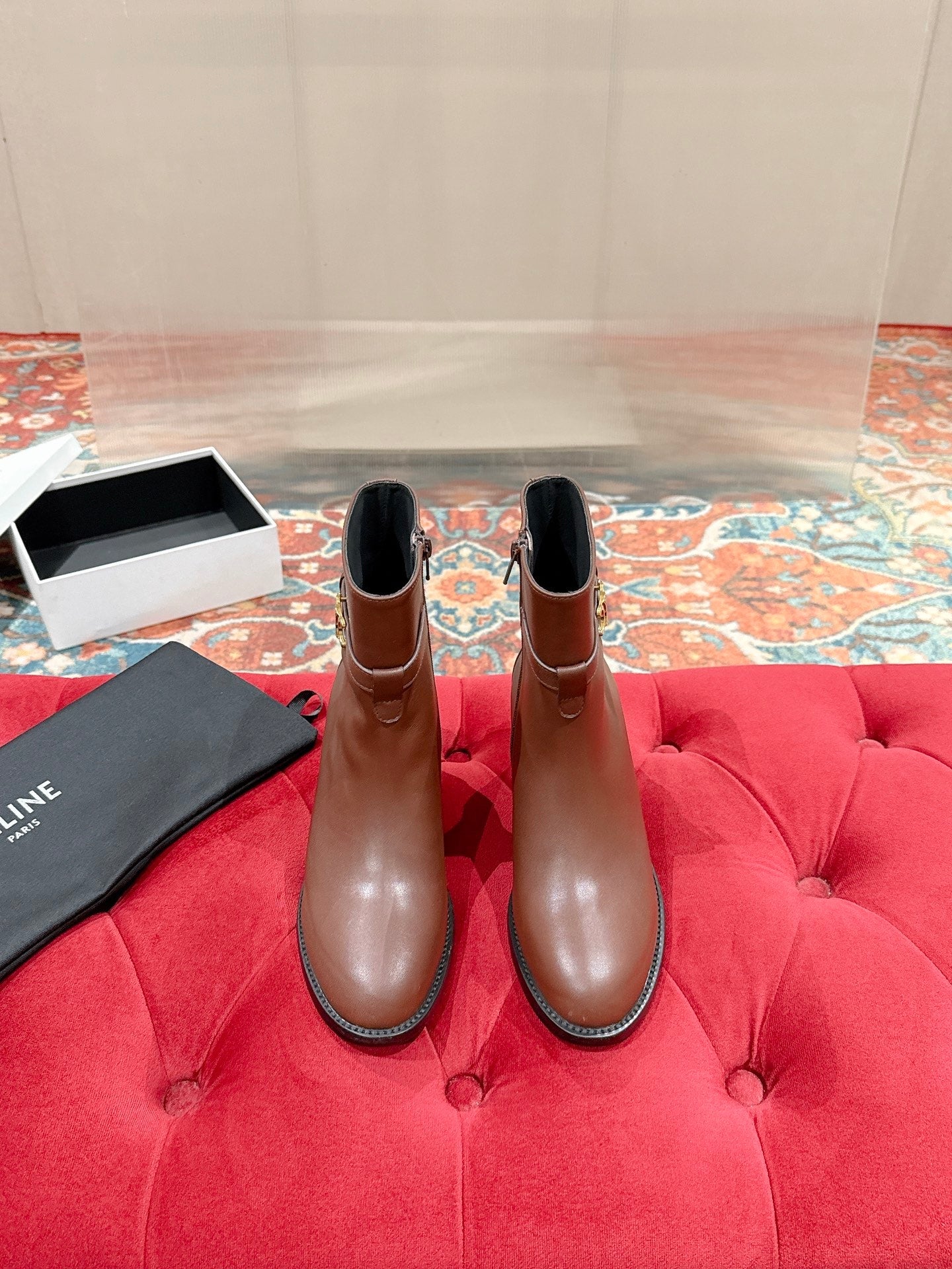 Celine Garance Triomphe Strap Boot 60mm Brown Calfskin