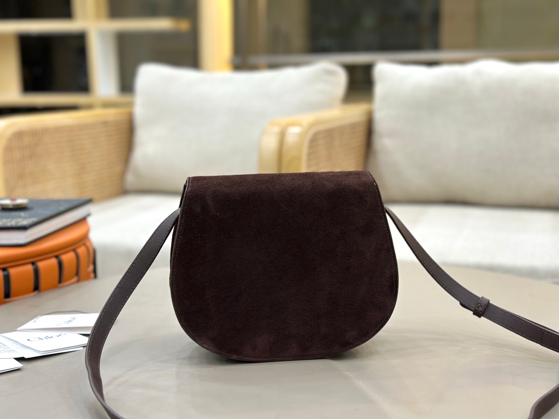 Chloe Marcie Saddle Bag Brown- Red Suede 281239