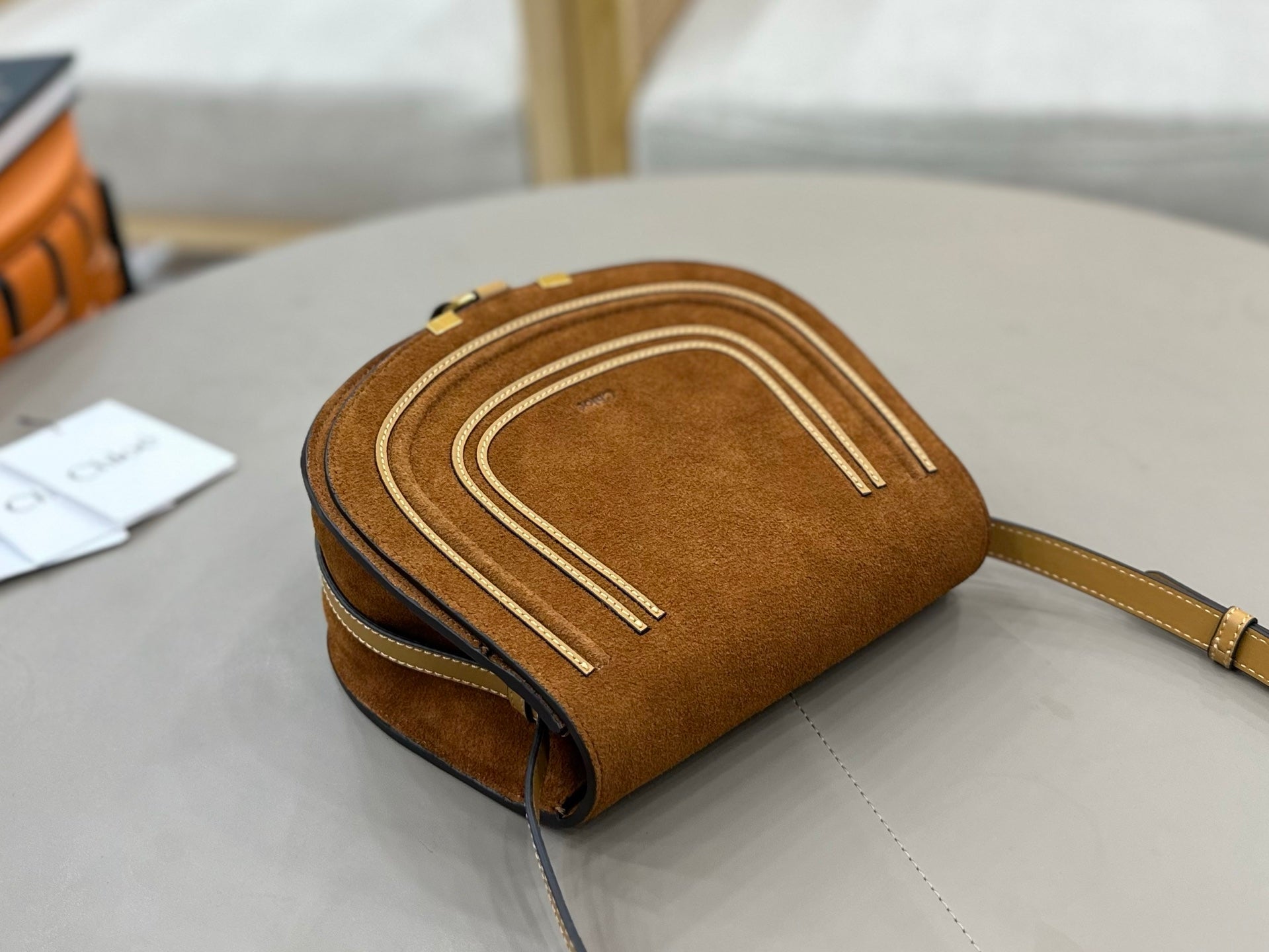 Chloe Marcie Saddle Bag Camel Suede 281245