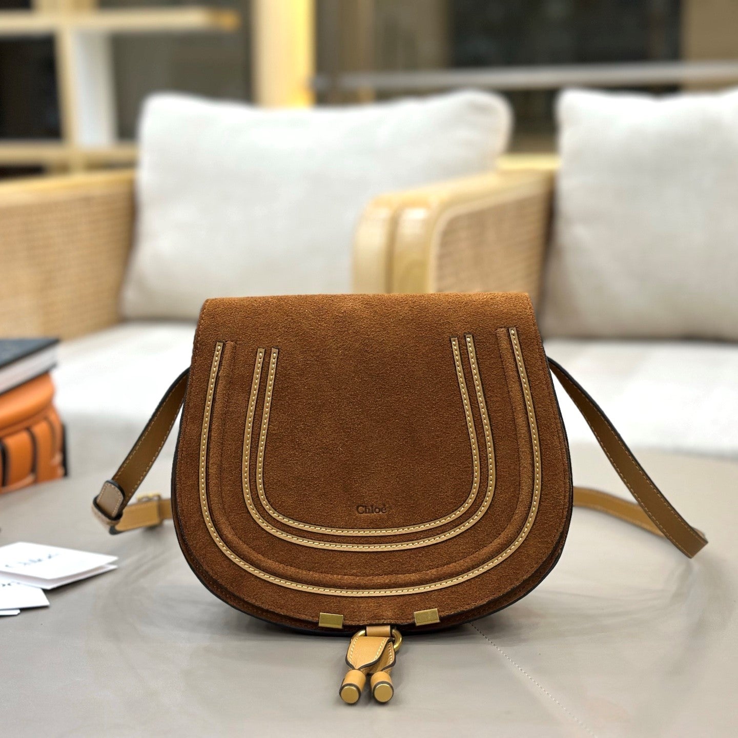 Chloe Marcie Saddle Bag Camel Suede 281245